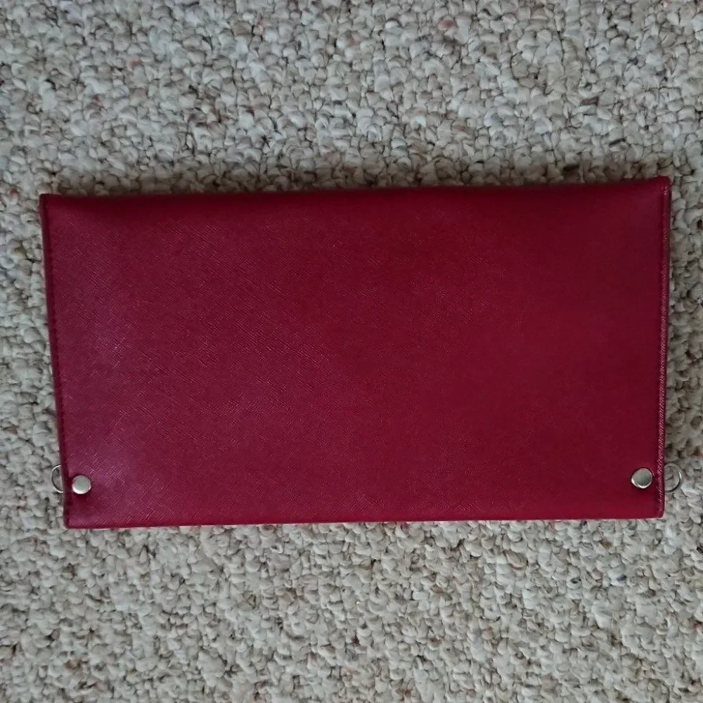 Burgundy envelope clutch with chain